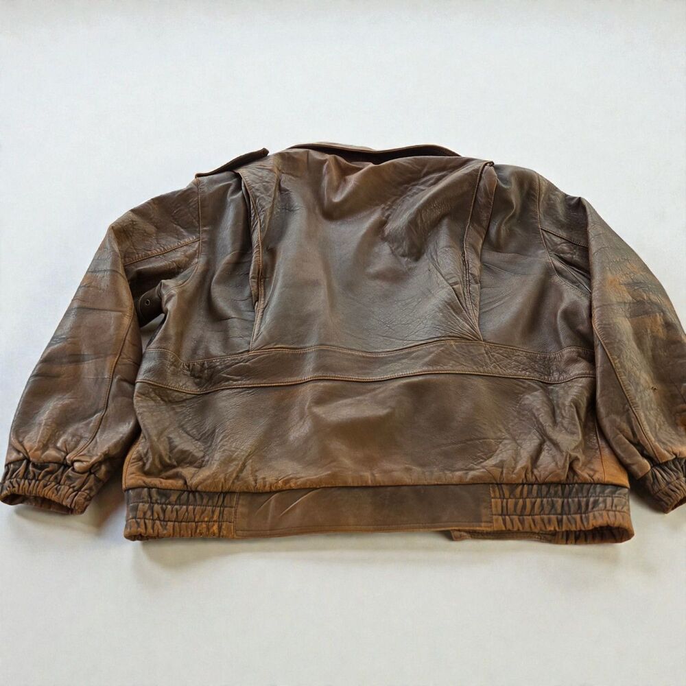 Vintage Bermans Leather Bomber Jacket XL Brown Distressed Made in Korea - Picture 2 of 16